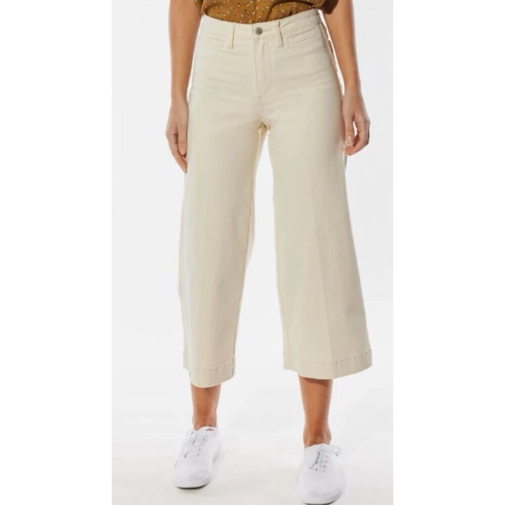 OAT New York Size 12 Cropped Wide Leg Jeans High Rise Stretch‎ Denim White